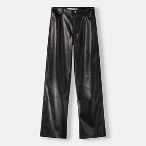 Bershka Faux Leather Straight Fit Trousers in Black Sz M